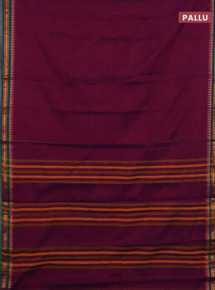 Narayanpet cotton saree purple and yellow with plain body and thread woven border