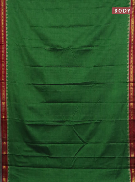 Narayanpet cotton saree green and maroon with plain body and thread woven border