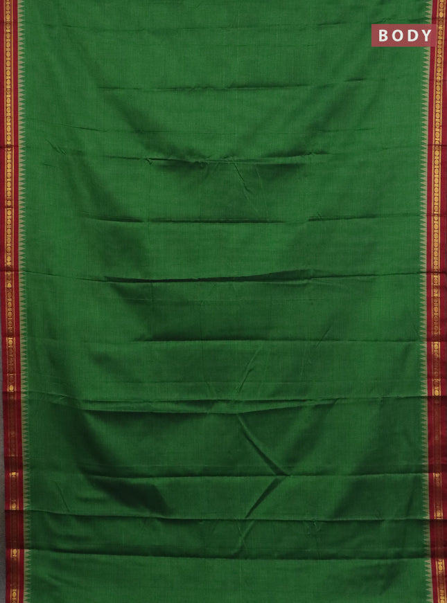 Narayanpet cotton saree green and maroon with plain body and thread woven border