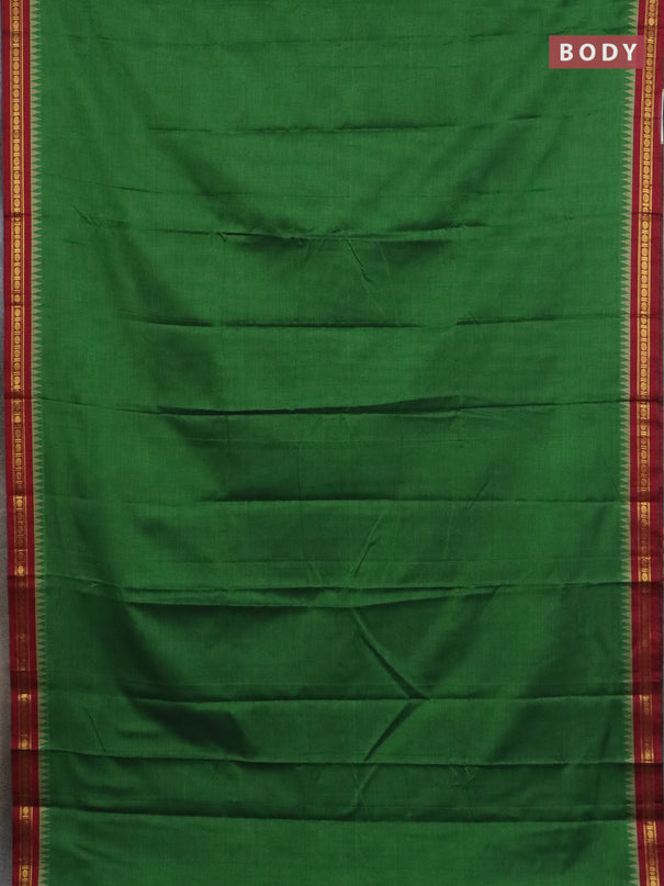 Narayanpet cotton saree green and maroon with plain body and thread woven border