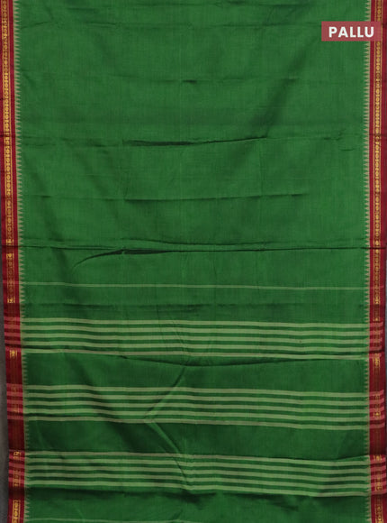 Narayanpet cotton saree green and maroon with plain body and thread woven border