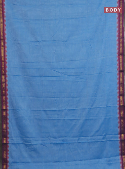 Narayanpet cotton saree light blue and pink with plain body and thread woven border
