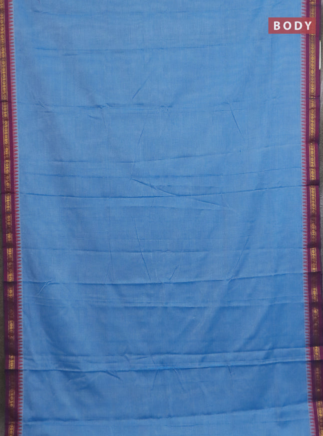 Narayanpet cotton saree light blue and pink with plain body and thread woven border