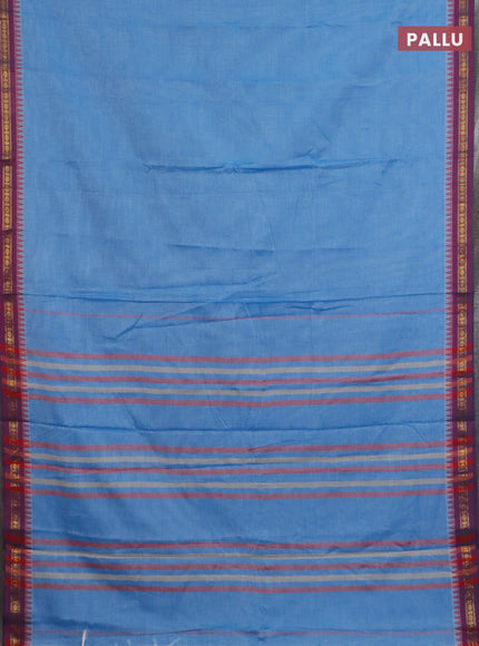 Narayanpet cotton saree light blue and pink with plain body and thread woven border