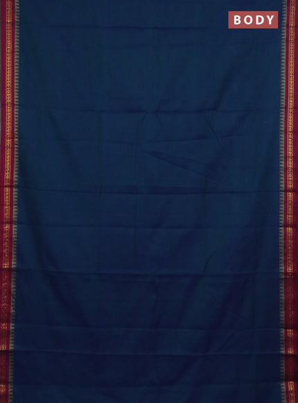 Narayanpet cotton saree dual shade of bluish green and pink with plain body and thread woven border
