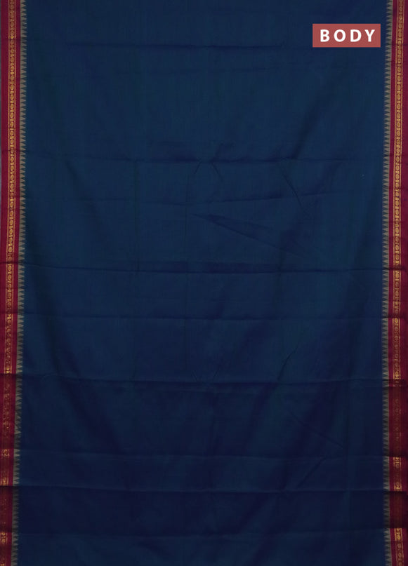 Narayanpet cotton saree dual shade of bluish green and pink with plain body and thread woven border