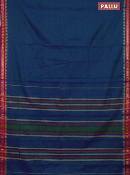 Narayanpet cotton saree dual shade of bluish green and pink with plain body and thread woven border