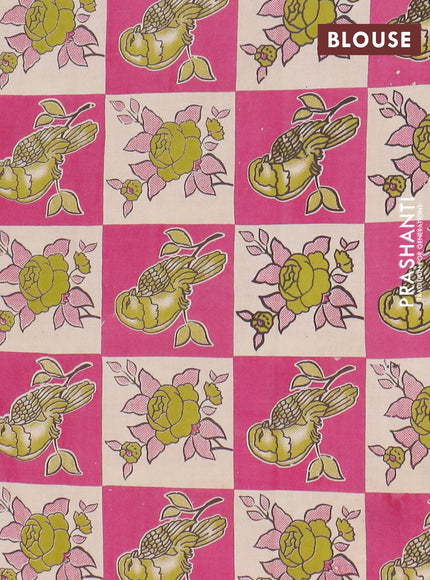 Narayanpet cotton saree dual shade of bluish green and pink with plain body and thread woven border