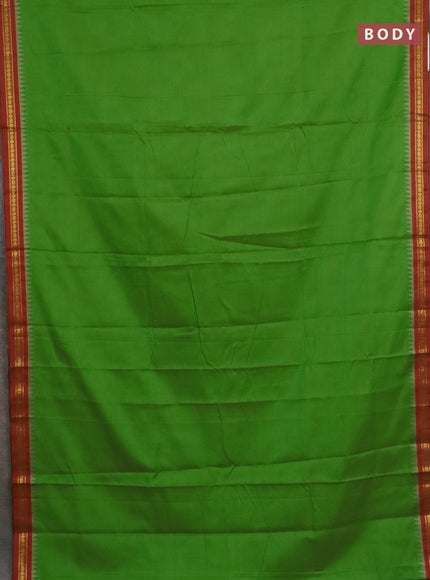 Narayanpet cotton saree light green and maroon with plain body and thread woven border
