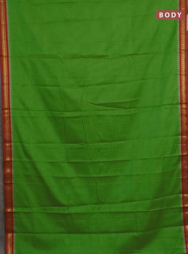 Narayanpet cotton saree light green and maroon with plain body and thread woven border