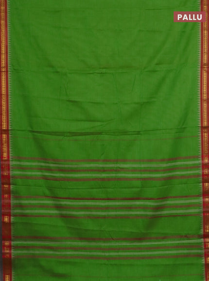 Narayanpet cotton saree light green and maroon with plain body and thread woven border