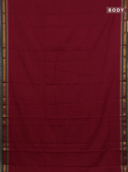 Narayanpet cotton saree red and beige with plain body and thread woven border