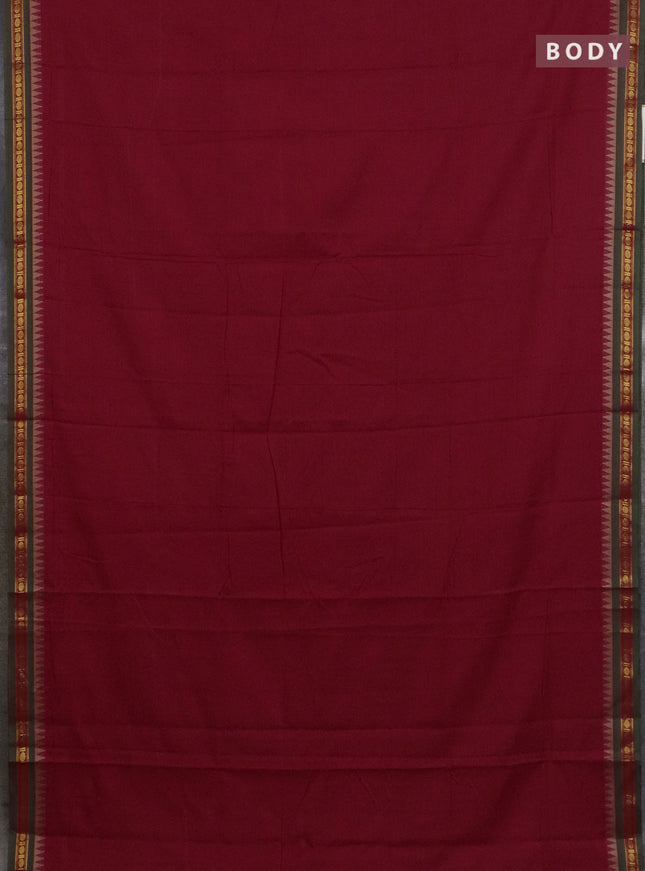 Narayanpet cotton saree red and beige with plain body and thread woven border