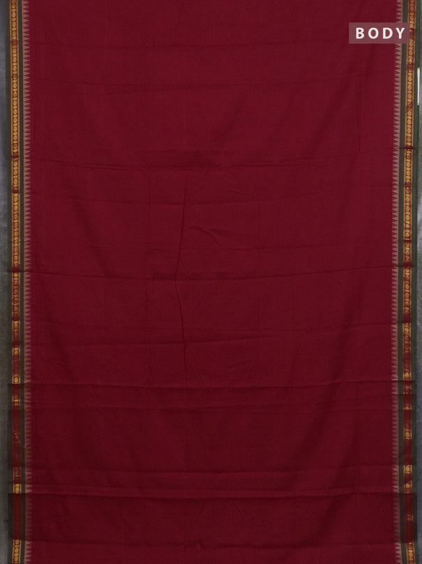 Narayanpet cotton saree red and beige with plain body and thread woven border
