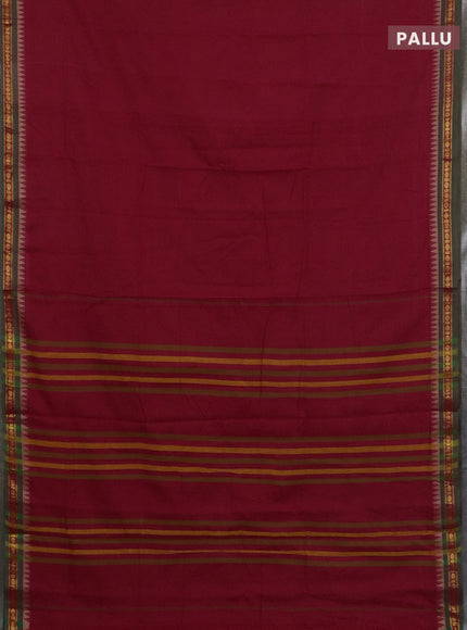 Narayanpet cotton saree red and beige with plain body and thread woven border