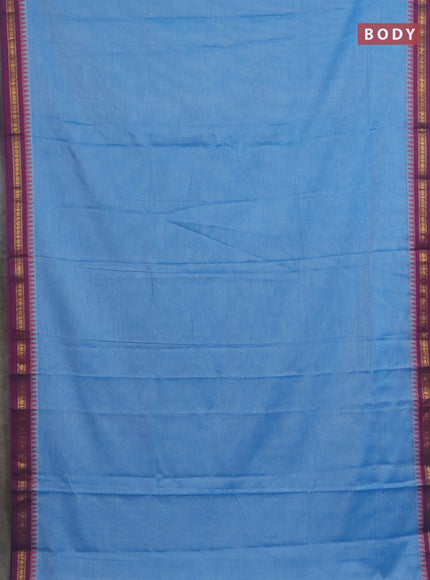 Narayanpet cotton saree light blue and coffee brown with plain body and thread woven border