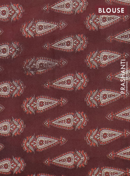 Narayanpet cotton saree light blue and coffee brown with plain body and thread woven border