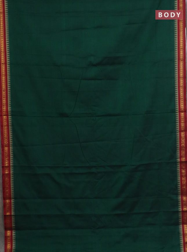 Narayanpet cotton saree bottle green and beige with plain body and thread woven border