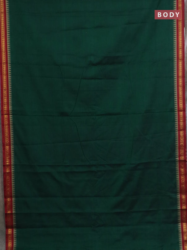 Narayanpet cotton saree bottle green and beige with plain body and thread woven border