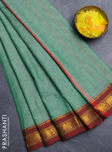 Narayanpet cotton saree light green and dual shade of maroon with plain body and elephant zari woven border