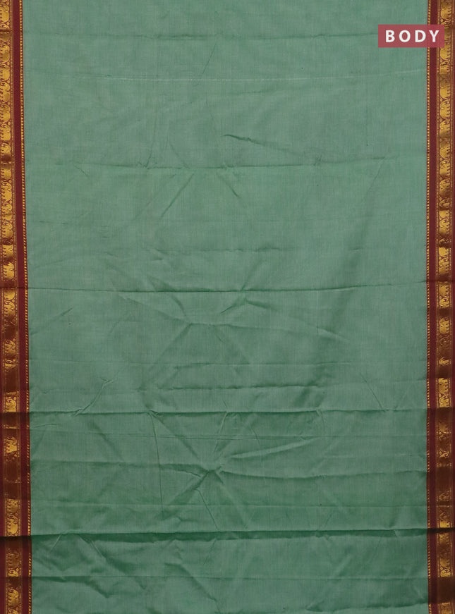 Narayanpet cotton saree light green and dual shade of maroon with plain body and elephant zari woven border