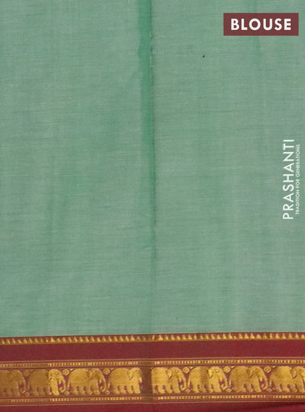 Narayanpet cotton saree light green and dual shade of maroon with plain body and elephant zari woven border