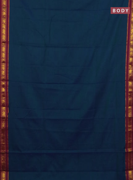 Narayanpet cotton saree dual shade of bluish green and wine shade with plain body and elephant zari woven border