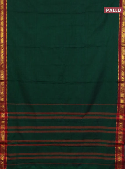 Narayanpet cotton saree bottle green and maroon with plain body and elephant zari woven border