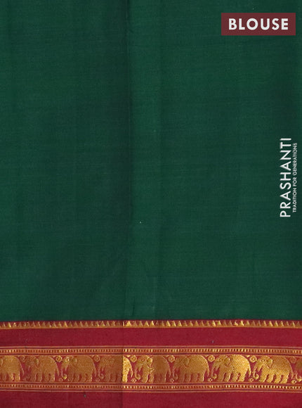 Narayanpet cotton saree bottle green and maroon with plain body and elephant zari woven border
