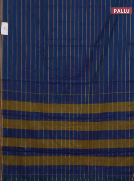 Narayanpet cotton saree peacock blue and mustard yellow with allover thread weaves and piping border