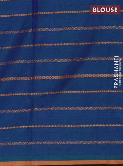 Narayanpet cotton saree peacock blue and mustard yellow with allover thread weaves and piping border