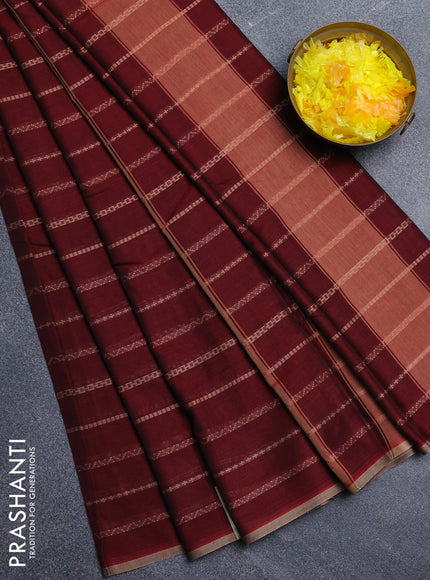 Narayanpet cotton saree deep maroon and beige with allover thread weaves and piping border