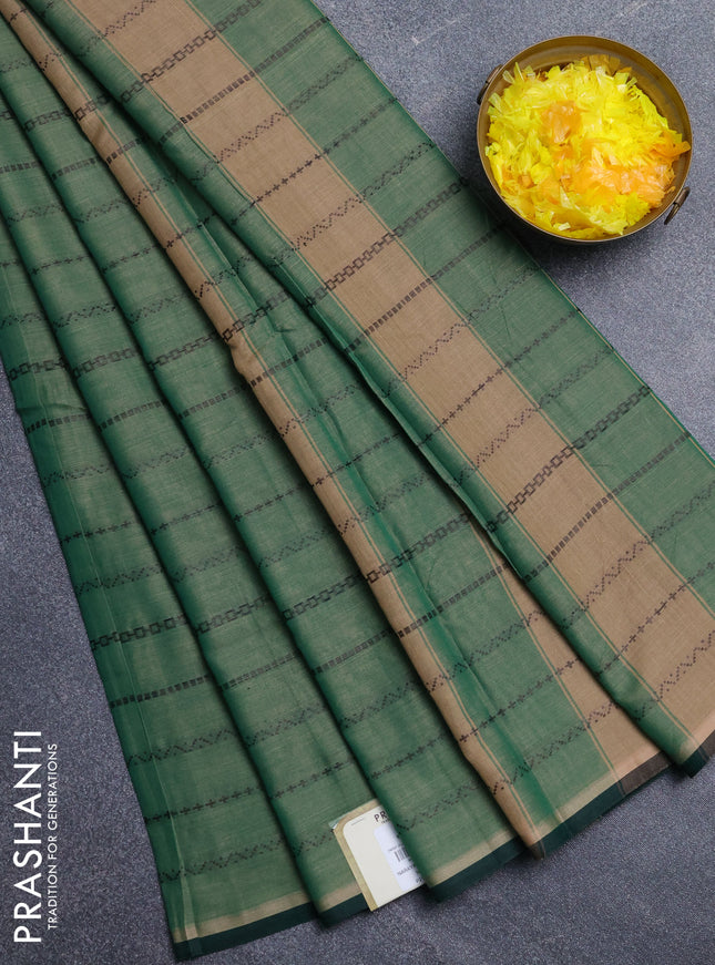 Narayanpet cotton saree sap green and bottle green with allover thread weaves and piping border