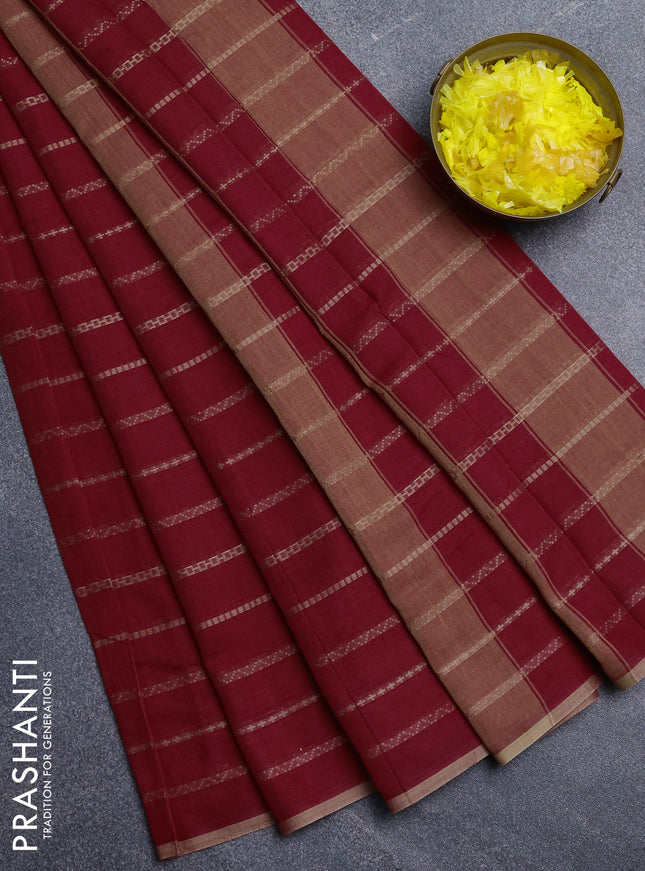 Narayanpet cotton saree red  and beige with allover thread weaves and piping border