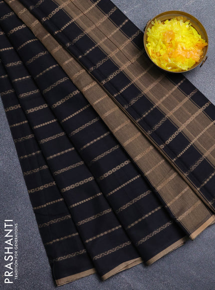 Narayanpet cotton saree black and beige with allover thread weaves and piping border