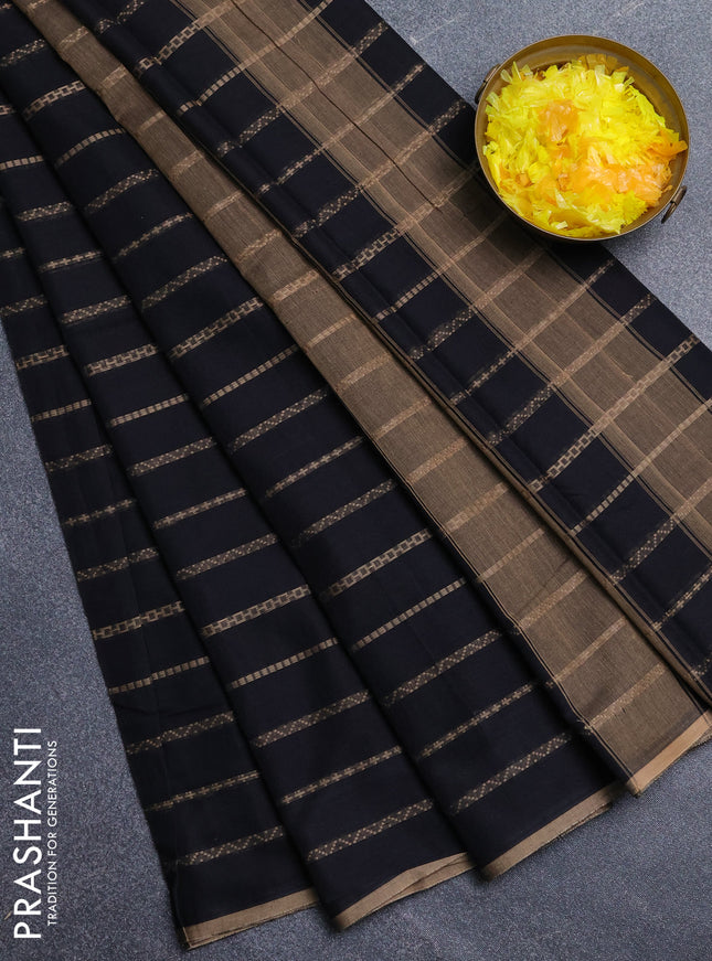 Narayanpet cotton saree black and beige with allover thread weaves and piping border