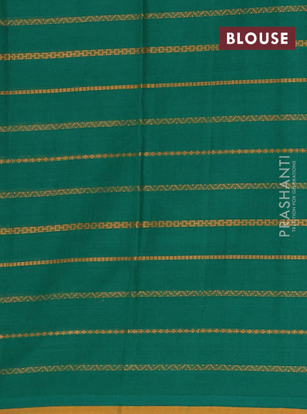 Narayanpet cotton saree green and mustard yellow with allover thread weaves and piping border