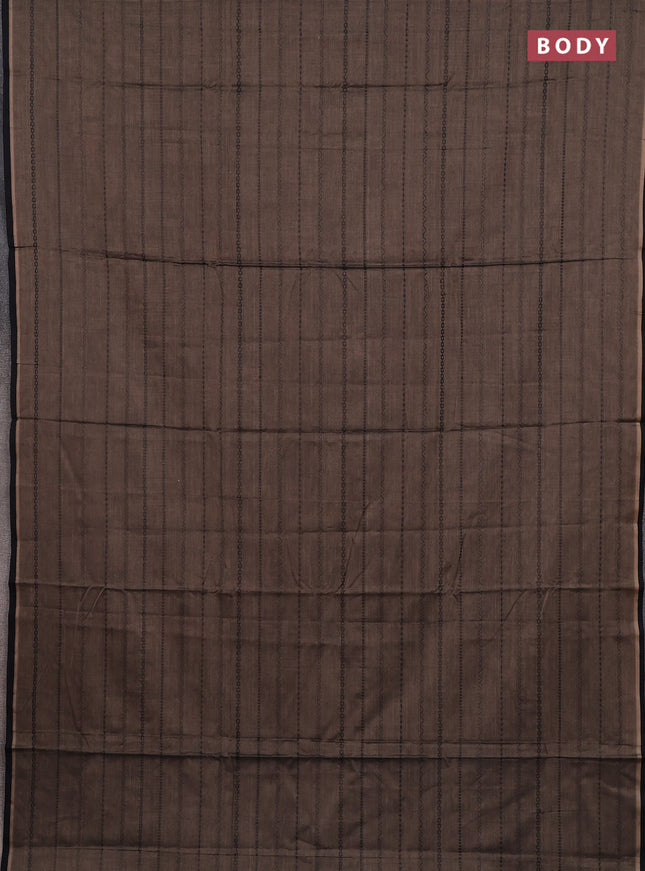 Narayanpet cotton saree chikku shade and black with allover thread weaves and piping border