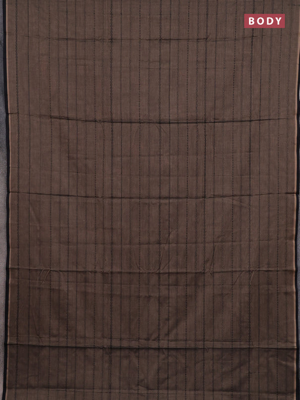 Narayanpet cotton saree chikku shade and black with allover thread weaves and piping border