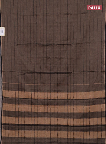 Narayanpet cotton saree chikku shade and black with allover thread weaves and piping border