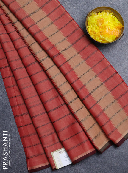 Narayanpet cotton saree red shade and deep maroon with allover thread weaves and piping border