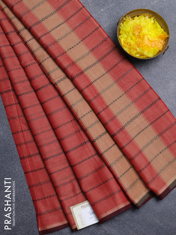 Narayanpet cotton saree red shade and deep maroon with allover thread weaves and piping border