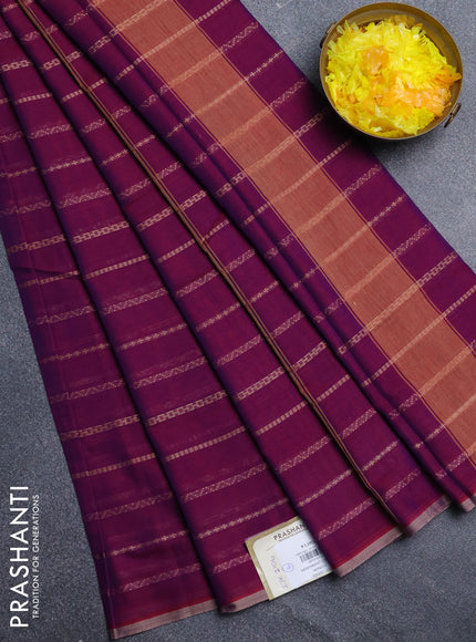 Narayanpet cotton saree purple and beige with allover thread weaves and piping border