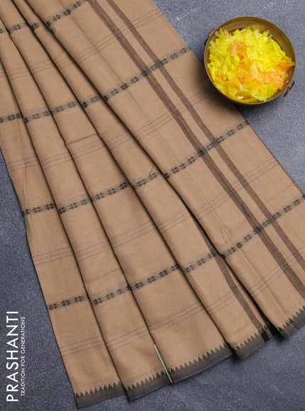 Narayanpet cotton saree sandal and black shade with thread weaves and temple design simple border