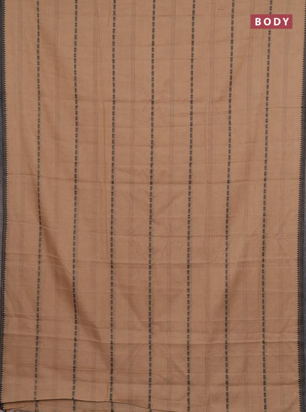 Narayanpet cotton saree sandal and black shade with thread weaves and temple design simple border