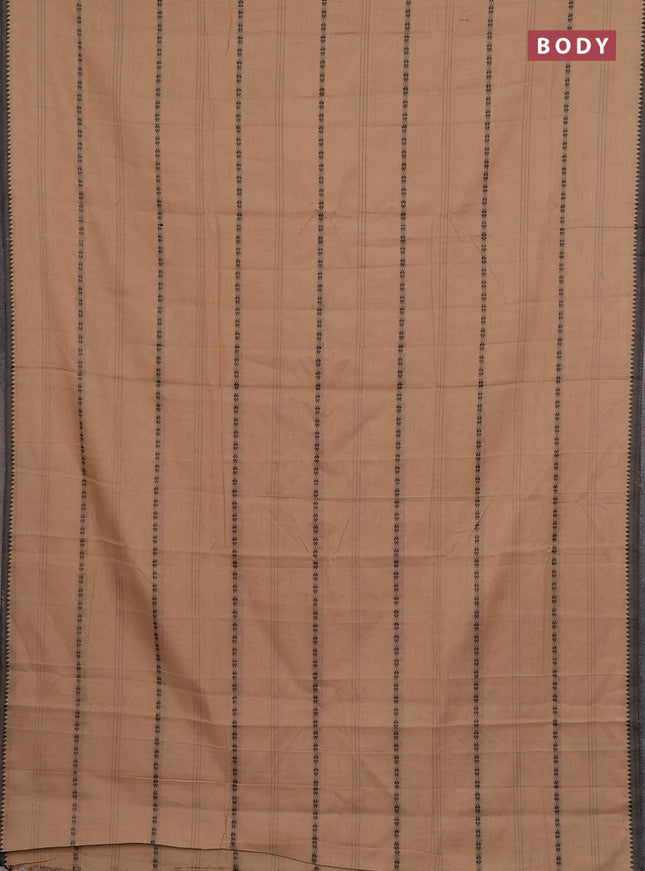 Narayanpet cotton saree sandal and black shade with thread weaves and temple design simple border