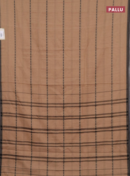Narayanpet cotton saree sandal and black shade with thread weaves and temple design simple border
