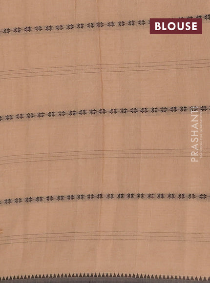 Narayanpet cotton saree sandal and black shade with thread weaves and temple design simple border