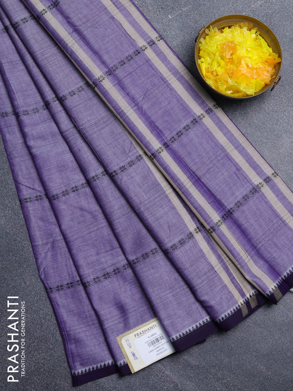 Narayanpet cotton saree lavender and violet with thread weaves and temple design simple border