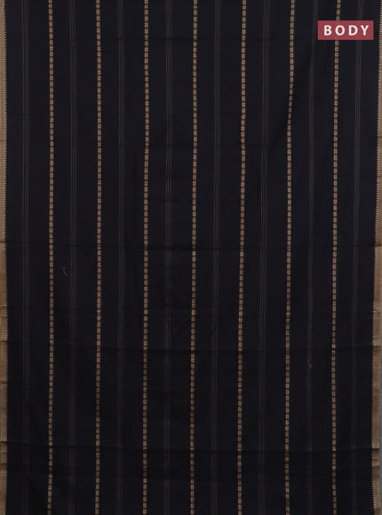 Narayanpet cotton saree black and beige with thread weaves and temple design simple border